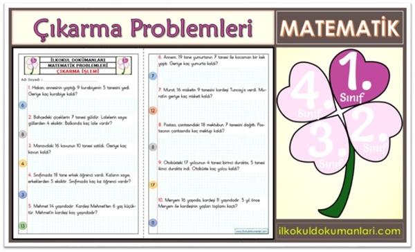 1. Sınıf Çıkarma İşlemi Problemleri