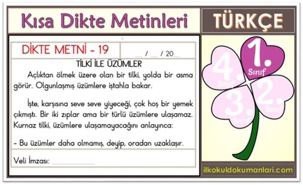 turkce dersi kisa dikte metinleri ilkokul dokumanlari