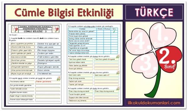2. Sınıf Cümle Bilgisi Etkinlik Sayfası - 3