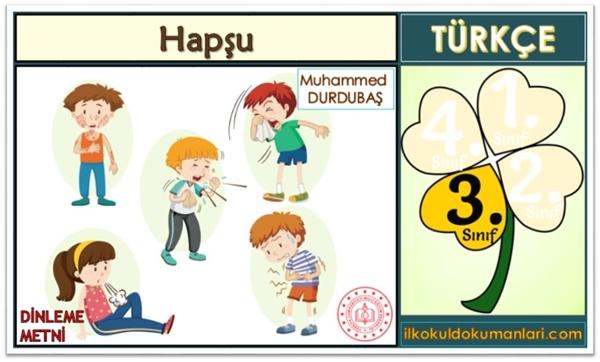 3. Sınıf 8. Tema Hapşu Dinleme Metni