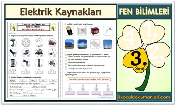 3. Sınıf Fen Bilimleri Elektrik Kaynakları Etkinlik