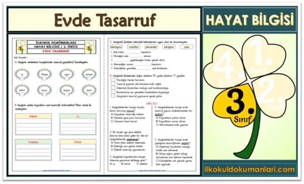 3. Sınıf Evde Tasarruf Etkinlikleri