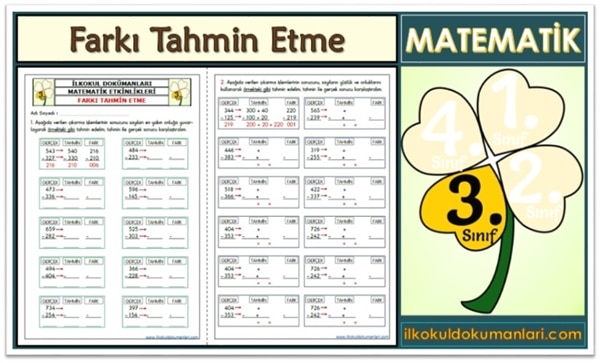 3. Sınıf Farkı Tahmin Etme Etkinlikleri