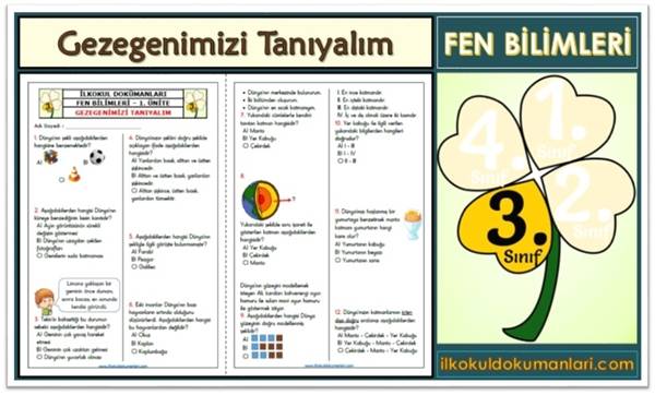 3. Sınıf Gezegenimizi Tanıyalım Ünite Değerlendirme Testi