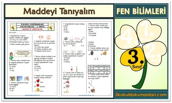 3. Sınıf Maddeyi Tanıyalım Ünite Değerlendirme Testi