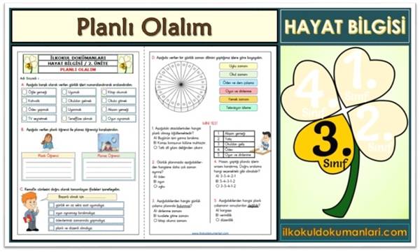 3. Sınıf Planlı Olalım Etkinlikleri