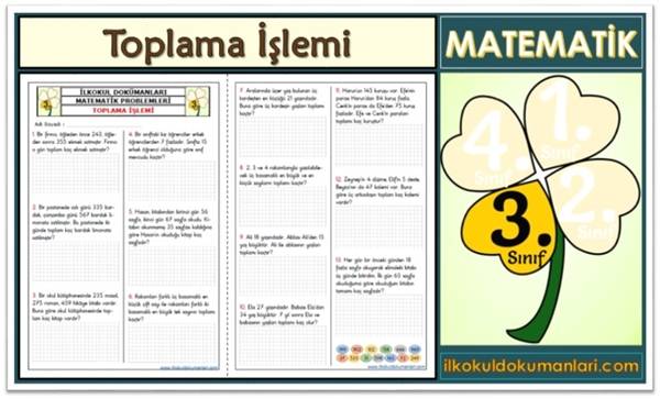 3. Sınıf Toplama İşlemi Problemleri