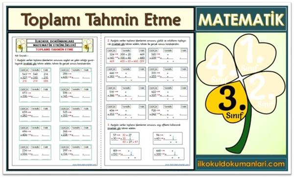 3. Sınıf Toplamı Tahmin Etme Etkinlikleri
