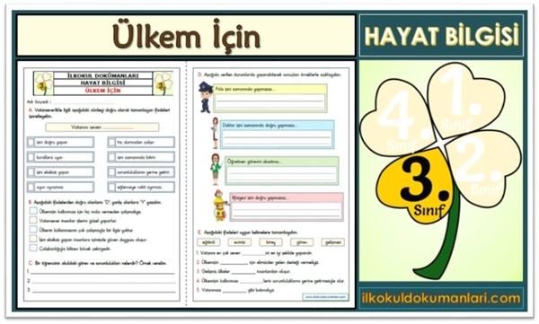 3. Sınıf Hayat Bilgisi Ülkem İçin Çalışmalıyım Etkinlikleri