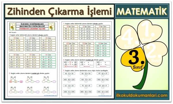 3. Sınıf Zihinden Çıkarma İşlemi Etkinlikleri