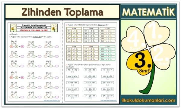 3. Sınıf Zihinden Toplama İşlemi Etkinlikleri