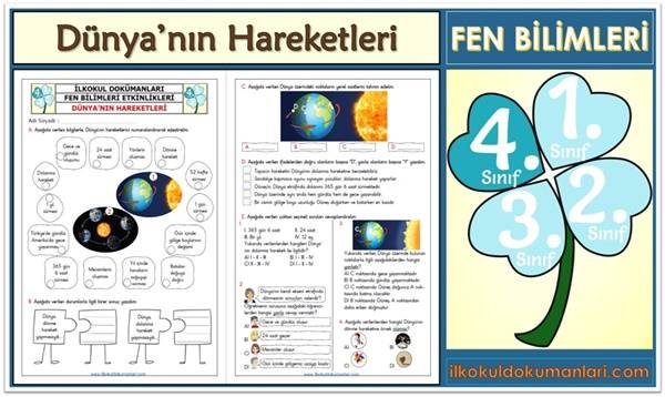 4. Sınıf Dünya'nın Hareketleri Etkinlikleri