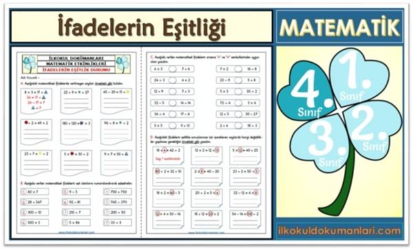 4. Sınıf İfadelerin Eşitlik Durumu Etkinlikleri