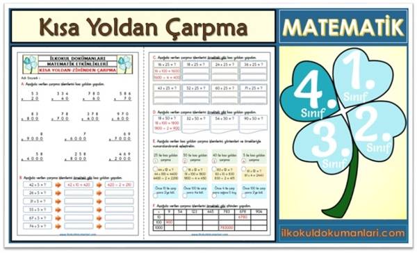 4. Sınıf Kısa Yoldan ve Zihinden Çarpma İşlemi Etkinlikleri