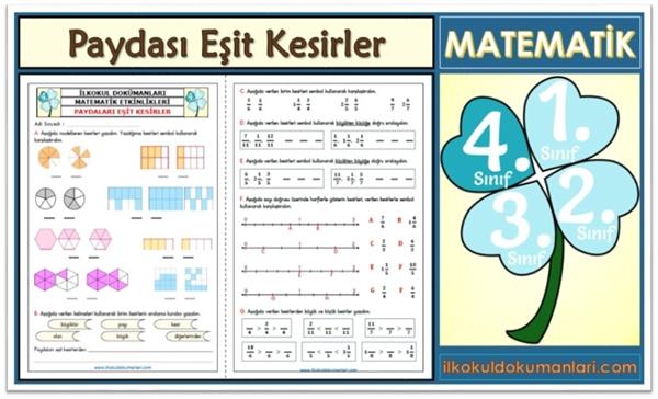 4. Sınıf Paydaları Eşit Kesirleri Karşılaştırma ve Sıralama Etkinlikleri