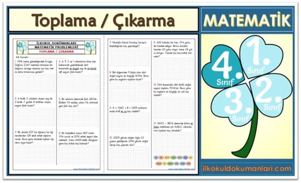 4. Sınıf Toplama Çıkarma İşlemi Problemleri