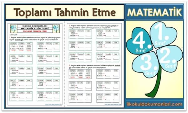 4. Sınıf Toplamı Tahmin Etme Etkinlikleri