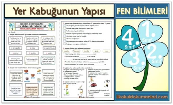 4. Sınıf Yer Kabuğunun Yapısı Etkinlikleri