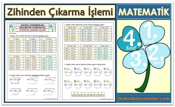 4. Sınıf Zihinden Çıkarma İşlemi Etkinlikleri