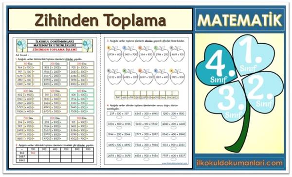 4. Sınıf Zihinden Toplama İşlemi Etkinlikleri