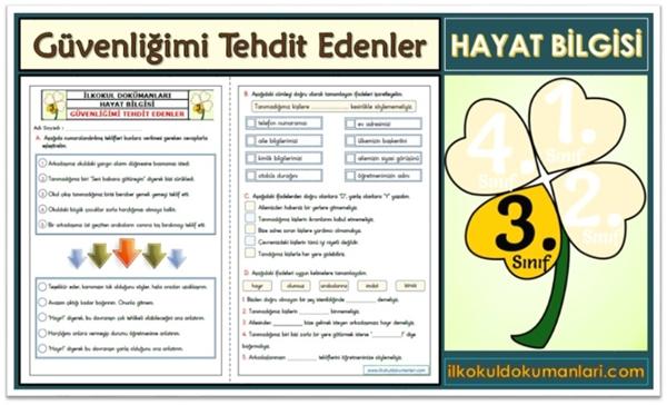 3. Sınıf Hayat Bilgisi Güvenliğimi Tehdit Eden Kişiler ve Durumlar Etkinlikleri
