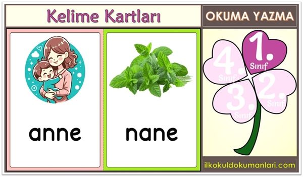 Okuma Yazma Kelime Kartları
