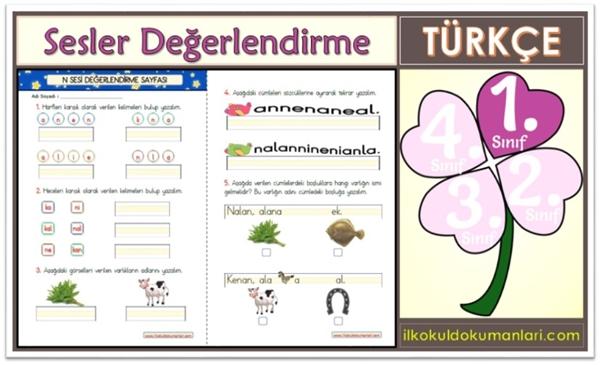 1. Sınıf Tüm Sesler Değerlendirme Sayfaları